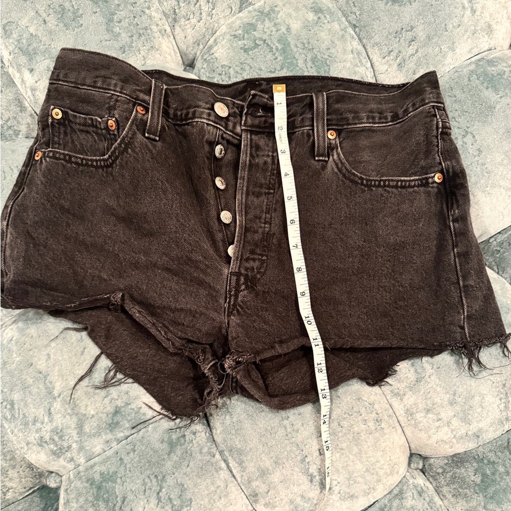 Levi's Black High-Waist Distressed Button-Fly Denim Shorts